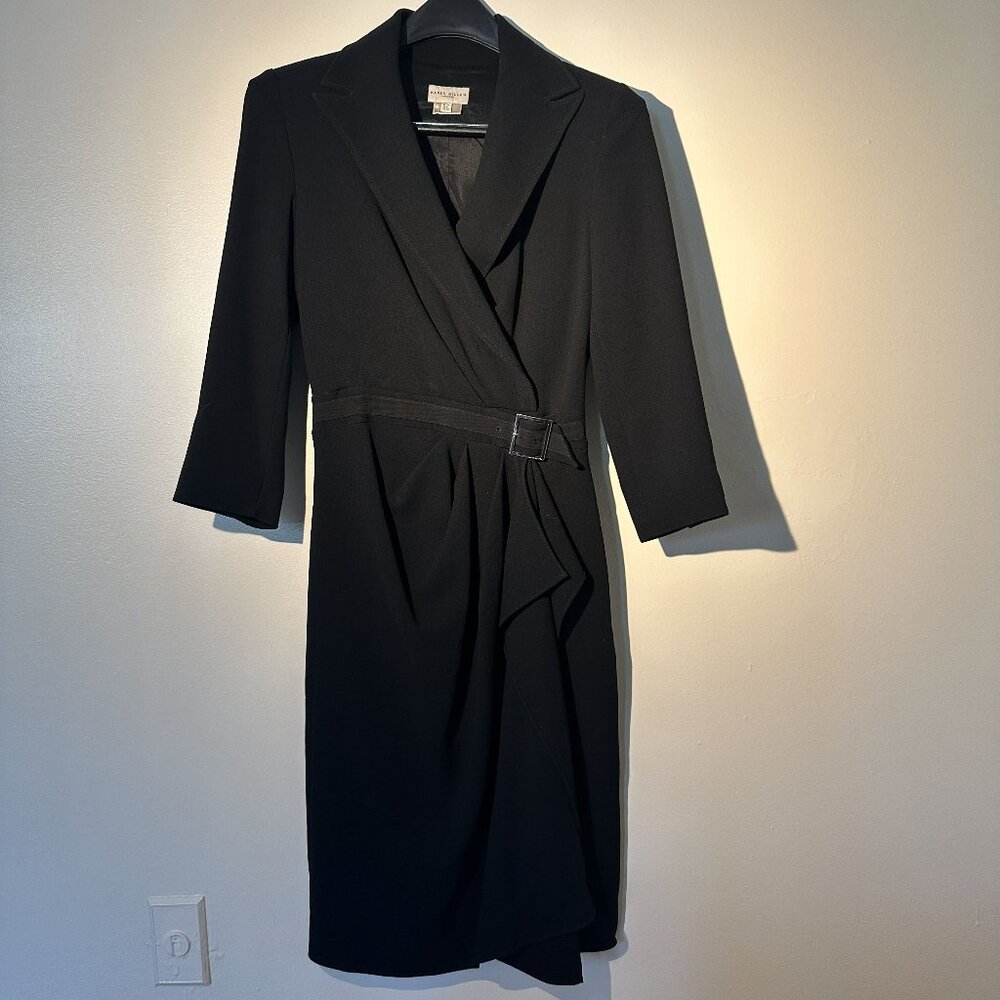 Karen Millen England structured crepe belted black dress Size US 6
